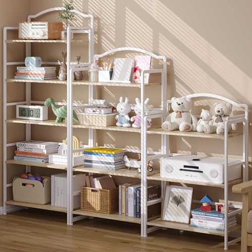 JSB 5 Tier No Assembly Folding Bookshelf, Arched Bookshelf, Foldable Bookcase for Living Room, Bedroom, Office,Skinny Bookshelf (White) - color: White, size: 5-Tier