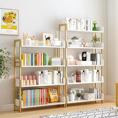 OSCHF Wide Open Shelf Bookcase, 4-Tier, White with Gold Frame - size: 4-Tier