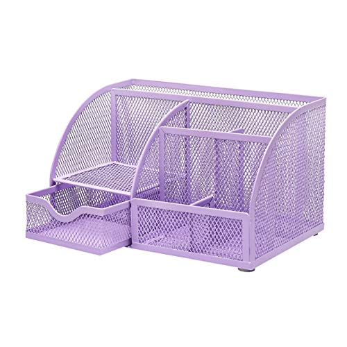 Exerz Metal Mesh Desk Organizer 7 Compartments with Drawer Light Purple - color: Light Purple