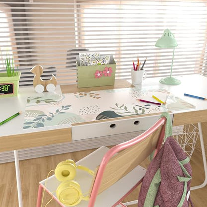 Faux Leather Large Mouse Pad, Office Desk Mat, 31.5"x15.7", Green Pink - color: Silhouette Plants-b, size: 31.5L x 15.7W inches