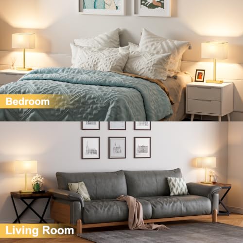 Hong-in Touch Lamps for Bedroom, Bedside Table Lamps Set 2, D. White&Gold | Modern Table Lamp for Nightstands, Desk Lamp for Bedroom, with USB C+A, End Tables Bed Side, Bulb Included, 3 Way Dimmable - color: D. White&Gold