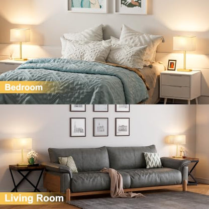 Hong-in Touch Lamps for Bedroom, Bedside Table Lamps Set 2, D. White&Gold | Modern Table Lamp for Nightstands, Desk Lamp for Bedroom, with USB C+A, End Tables Bed Side, Bulb Included, 3 Way Dimmable - color: D. White&Gold