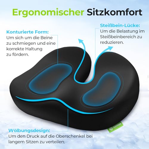 AUVON Triple-Layer Gel Seat Cushion for Cool & Pressure-Free Sitting | Chair Cushion with Cooling Gel, Ergonomic Dual-Density Memory Foam for Hemorrhoid, Sciatica & Tailbone Pain Relief, Anti-slip