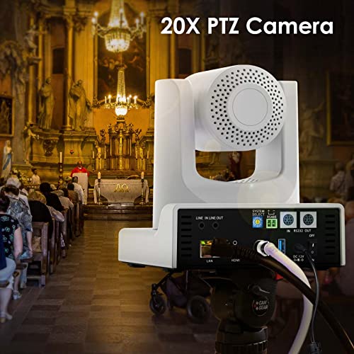 PTZ Camera 20x Optical Zoom with AI Tracking/Anti-Jerky Mechanical Gear Transmission, HDMI 3G-SDI USB3.0 LAN PoE Live Streaming Camera for Church Worship, Live Streaming, Conferences vMix OBS - size: 20X-SDI-White