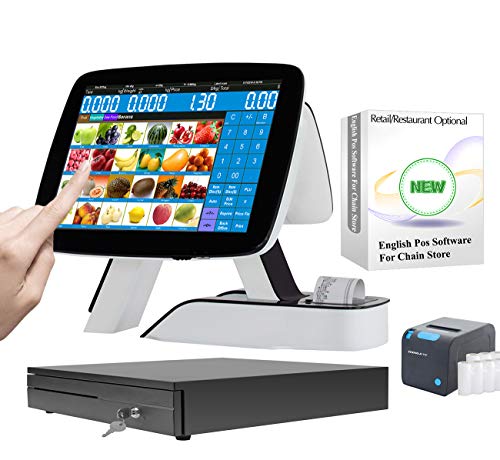Smart Touch POS System Built-in Thermal Printer Cash Register with Software for Restaurant+Cash Drawer+80E Kitchen Printer - color: SET06