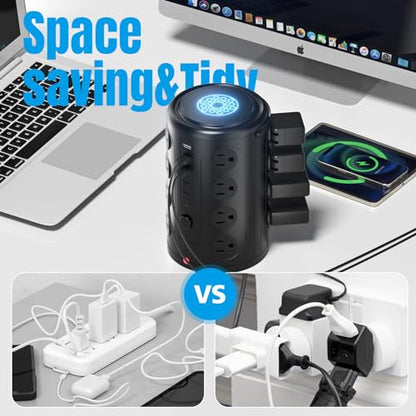 10FT Power Strip Tower Surge Protector,16 Wide‑Spaced Outlets & 5 USB Ports - size: 10FT without wireless charging