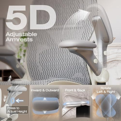 ELABEST X100 Ergonomic Mesh Office Chair with Footrest, Big and Tall Home Desk Chair with 5D Flip-Up Arms, Adjustable 3D Lumbar Support, Gaming & Executive Computer Chair (First Light) - color: First Light