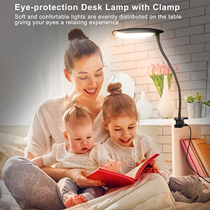 LiFMIRA Clip on Lamp USB Reading Light 3 Color Modes 3000-6000K 8W 40 LED | Flexible Gooseneck Desk Light Clip on Lamp for Desk Eye Caring Bed Lamp for Headboard (No Plug) - color: Matt Black