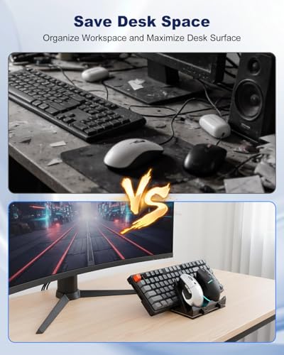 Keyboard Mouse Stand Holder Fit for Gaming Office Desk Dual Layer 15° | Metal Base Plate, Non Slip Pads, Adapter Storage, Weighted Support, Wide Compatibility, Neat Organization