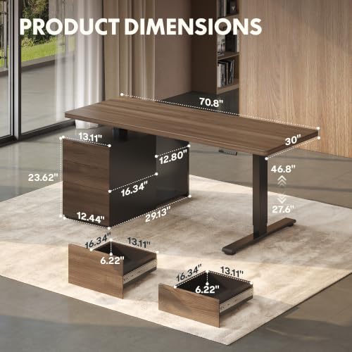 FLEXISPOT 71" Executive Standing Desk with Drawers & CPU Cabinet - color: Black Walnut, size: 71"x30"