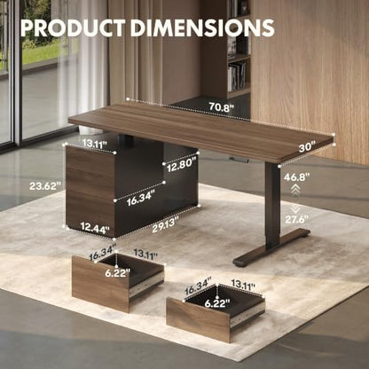 FLEXISPOT 71" Executive Standing Desk with Drawers & CPU Cabinet - color: Black Walnut, size: 71"x30"