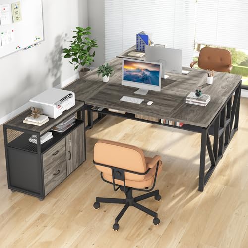 Tribesigns Office Desk with Drawers Sets, 55 inches L Shaped Computer Desk with Mobile File Cabinet,Big Executive Desk for Home Office Furniture Sets (Dark Oak, 55-inch) - color: Grey