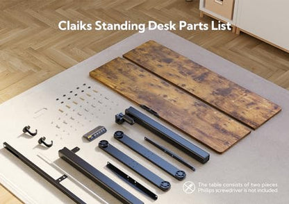 Claiks Electric Height Adjustable Standing Desk, 35x20 Inch, Rustic Brown | Smooth Height Adjustment, 3 Memory Presets, Cable Management Hub&Hook, Stable Steel Frame, 176lbs Capacity, Easy Assembly - color: Rustic Brown, size: 35