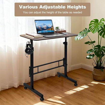 Standing Desk Adjustable Height, Rolling Walking Pad Desk, Small Mobile Table with Wheels, Portable Stand Up Table for Standing or Sitting, Size 31.5x15.7 Inch Rustic