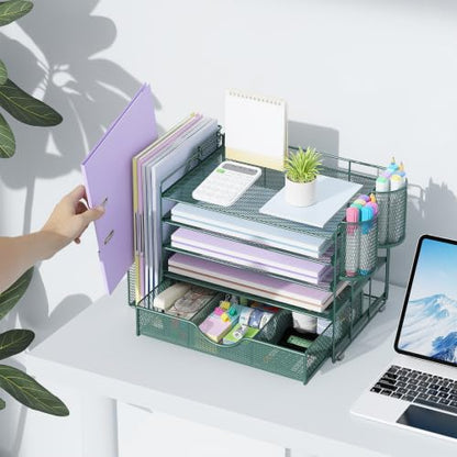 gianotter 5-Tier Desk Organizer with Drawers and File Holders - color: Green, size: 5T