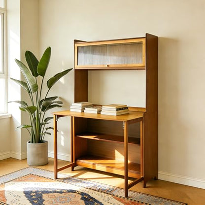 Folding Desk with Storage, Bamboo Foldable Computer Desk for Small Spaces, Small Writing Desk with Shelves for Bedroom Dorm Home Office