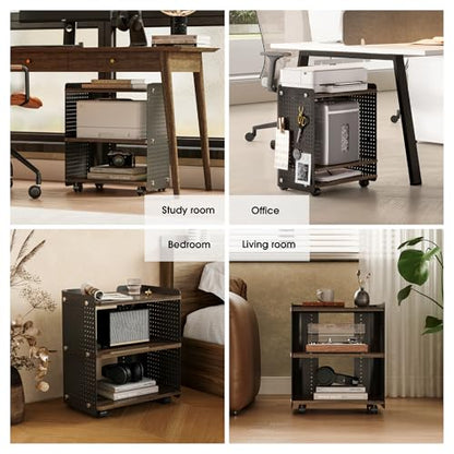 Fenge 3D Printer Stand, Heavy Duty Printer Cart with Wheels, Brown | 17.8"W x 13.2"D x 21.8"H, Heavy Duty Pegboard Storage Organizer with Adjustable Shelf, 3-Tier Home Office Stand - color: Brown