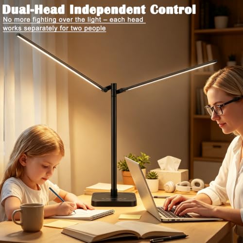 BOHON Desk Lamp for Home Office Dual Head 24W Swing Arm Task Lamp Black - color: Black, size: Large
