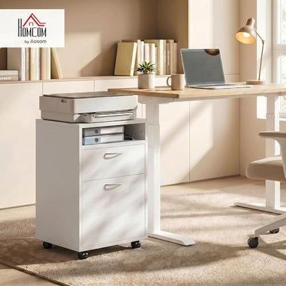 HOMCOM Mobile Storage Cabinet Organizer, Bathroom Drawer Cabinet, White | Printer Stand, Castors - color: White