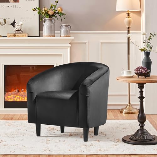 Yaheetech Velvet Accent Chairs, Compact Furry Barrel Chairs with a Curved Silhouette for Small Spaces, Living Room, Bedroom, Black - color: Black (Velvet), style: without Ottoman