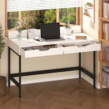 Computer Desk with Drawers,Home Office Gaming Desks with Hidden Storage,Study Writing Home Office Table for Small Spaces,White