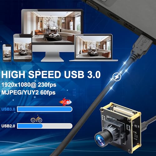 12MP USB Camera Module, USB 3.0 230FPS High Speed Camera | No Distortion 88 Degree Wide Angle Lens, Support Windows/Linux/Android/Mac OS/Raspberry Pi