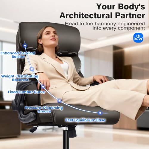 AreShark Leather Office Chair - Executive High Back Ergonomic Desk Chairs | Breathable Computer Chair with Lumbar Support & Rock Function, Rolling Swivel Seat for Working, Studying, Gaming & Relaxing - color: Dark Brown