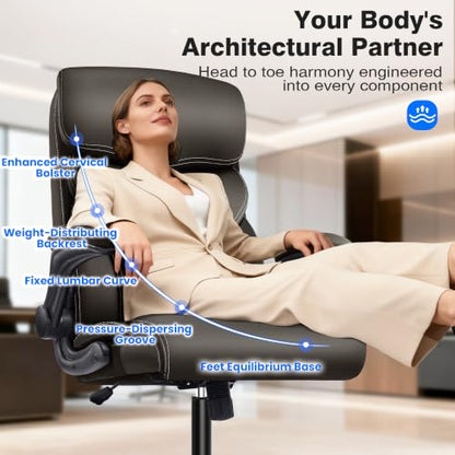 AreShark Leather Office Chair - Executive High Back Ergonomic Desk Chairs | Breathable Computer Chair with Lumbar Support & Rock Function, Rolling Swivel Seat for Working, Studying, Gaming & Relaxing - color: Dark Brown