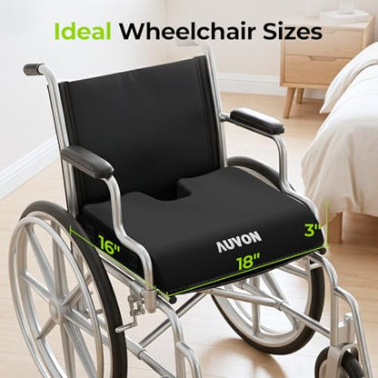 AUVON Gel Wheelchair Seat Cushion with Waterproof Cover for Pressure Sore & Ulcer, Ergonomic Chair Cushion with U-Cutout for Tailbone Pain, Back Pain Relief, Memory Foam Wheelchair Cushion, Anti-Slip | Ergonomic Chair Cushion with U-Cutout for Tailbone, B