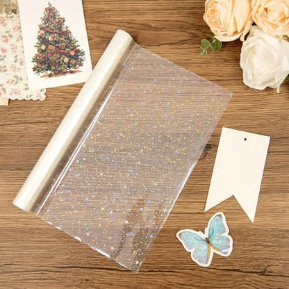 BOPP Holographic Precoated Film 22cm x 5m – Clear Star Pattern Waterproof Thermal Laminating Roll Compatible with Laminators for DIY Paper Crafts, Stickers, Card Making, Photo Protection - color: Clear Star