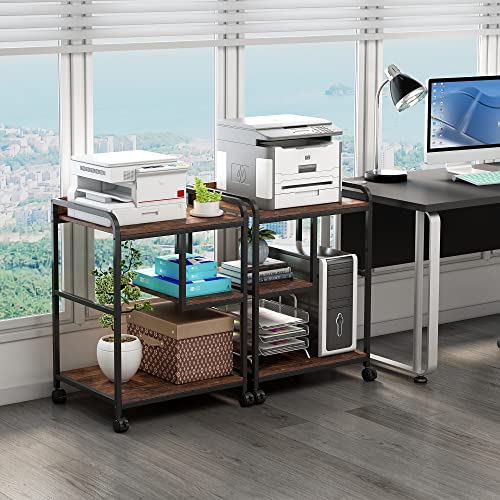 Fannova Large Printer Stand with PC Tower Shelf for Home Office Storage - color: Rustic Brown