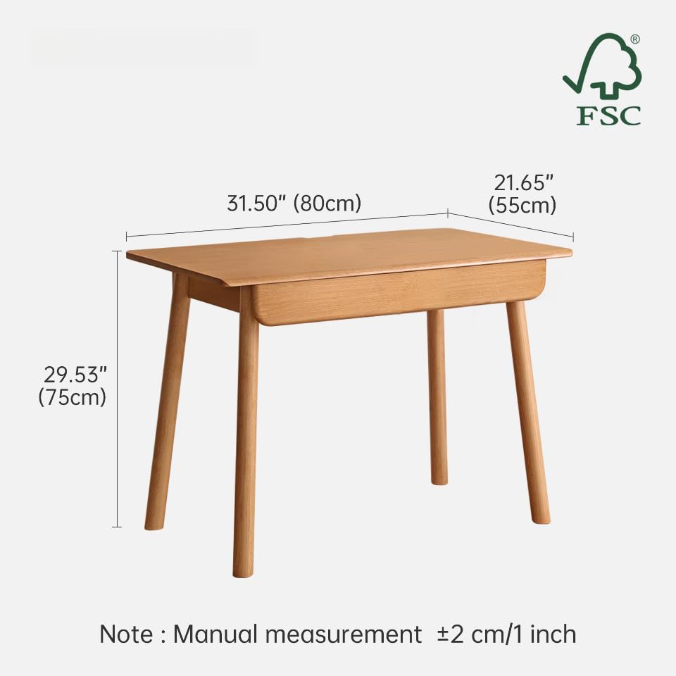 Solid Wood Desk, Mid Century Modern Home Office Desk, Computer Desk with Drawer for Writing Study Vanity 31.49" W - color: Natural-rubberwood, size: 31"W