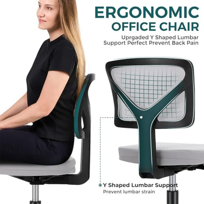 DUMOS Armless Desk Chairs, Small Home Office Mesh Chairs | Ergonomic Adjustable Mid Back, Swivel Rolling Task, Computer Work Vanity Small Spaces, Dark Grey - color: Dark Grey, size: 1pc