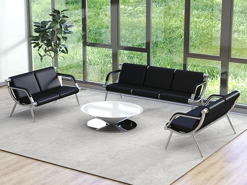 Kinsuite 7-Seat Waiting Room Chairs with PU Leather - 3Pcs Office Waiting Room Bench Reception Chairs, Lobby Chairs for Airport Office Hospital School Bank, Black - size: 2-seat*2+3-seat