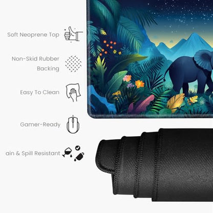 Elephant Mouse Pad and Keyboard Wrist Rest Animal Desk Mat Set Gaming Mousepad with Wrist Support XXL Computer Mat 31.5" x 15.75" Mouse Mat for Work Game Home Office - color: Elephant