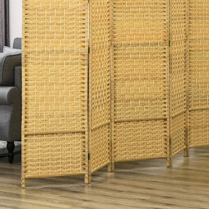 HOMCOM 6 Panel Room Divider, 6' Tall Folding Privacy Screen, Hand-Woven Freestanding Wall Partition for Home Office, Bedroom, Nature Wood - color: Natural Wood, size: 6 Panel