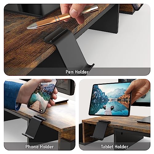Simple Houseware Desk Dual Monitor Stand Riser with Drawer, Rustic Brown - color: Rustic Brown