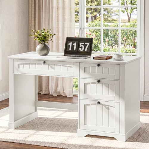 Vabches Farmhouse 47" Executive Desk with 4 Drawers, Cream White - color: Cream White