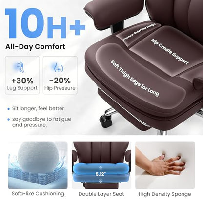 Big and Tall Office Chair with Lumbar Support Ergonomic Computer Desk Chair - color: Coffee