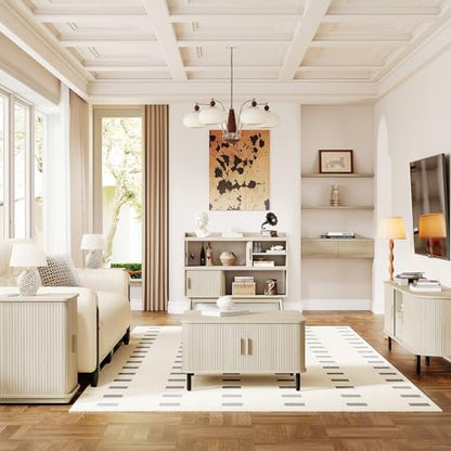 ONBRILL 44" Sideboard Buffet Cabinet with Outlet/Sliding Door Natural White - color: Natural White, size: 44"