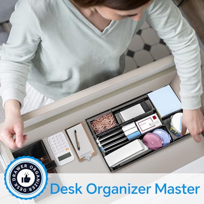 Desk Drawer Organizer, Office Drawer Divider Organizer Tray with 6 Compartments, Metal Mesh Desktop Organization and Accessories for Stationery Makeup Kitchen Toolroom School ＆ Office - size: Small