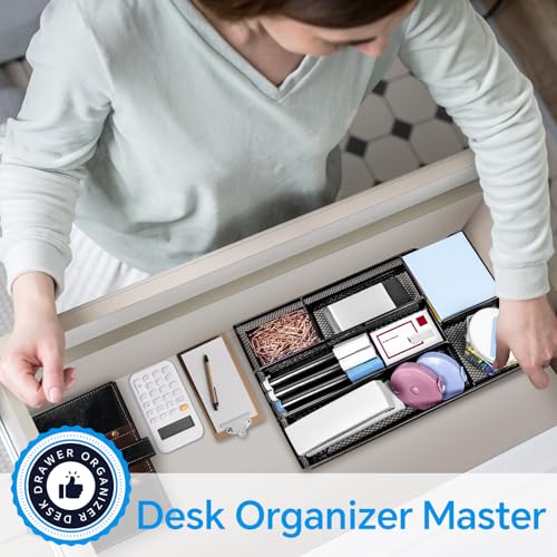 Desk Drawer Organizer, Office Drawer Divider Organizer Tray with 6 Compartments, Metal Mesh Desktop Organization and Accessories for Stationery Makeup Kitchen Toolroom School ＆ Office - size: Small-2 Pack