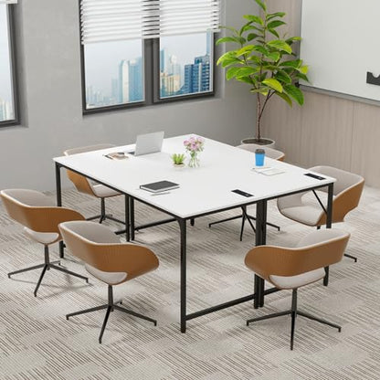 COSTWAY Home Office Desk, 32 Inch Computer Desk with Recessed Power Strip, Storage Bag & Headphone Hook, Wide Desktop, Modern Computer Workstation Writing Table for Home, Office (White + Black) - color: White + Black
