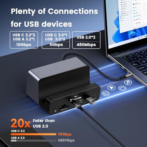 TobenONE 18-in-1 Laptop Docking Station Triple 4K with 150W Power Supply | USB C Laptop Docking Station Stand with 2.5Gbps Ethernet, 2×4K@60Hz HDMI & DP, 8 USB C/A Ports, for Windows/Dell/HP Laptops