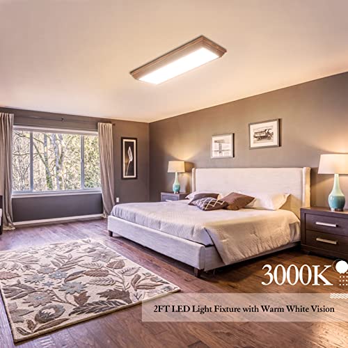 2FT LED Light Fixture with 3000K/4000K/5000K CCT Selectable Dimmable 2 Foot LED Linear with Wooden Look 30W 3300LM Flush Mount Ceiling Wraparound for Kitchen, Bedroom, Laundry - size: 2FT | 1 Pack