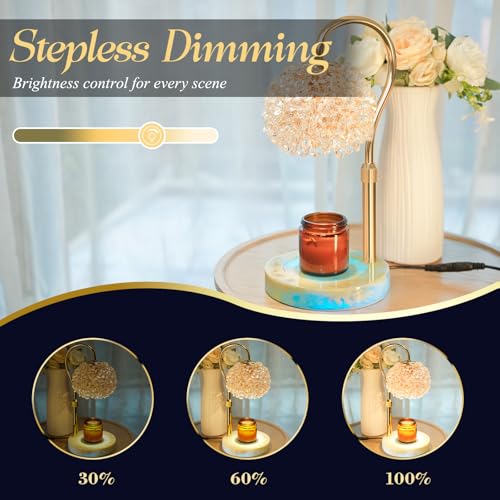 Luxury Crystal Candle Warmer Lamp, Timer, 4 Level Dimmer, Adjustable Height | Gemstone Shade & Premium Base, Adjustable Flameless Wax Melt Warmer, White, Elegant Home Decor Gift for Women, Housewarming - color: White