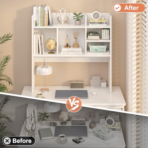Desk Hutch with 6 Shelves, Desktop Organizer Shelf for Office Dorm, White