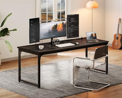 Coleshome 71 Inch Computer Desk with USB Ports, Large Office Desk, Long Study Student Writing Desk, Black - color: Black, size: 71 Inches
