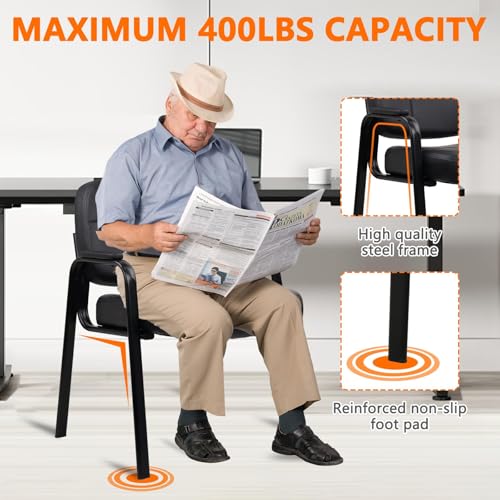 CLATINA Big Tall 400 lbs Waiting Room Chair with Padded Arms, Leather Office Guest Chairs No Wheels for Conference Reception Room and Elderly Home Desk Lobby Side Black, 2PK - color: Black, size: 2PK
