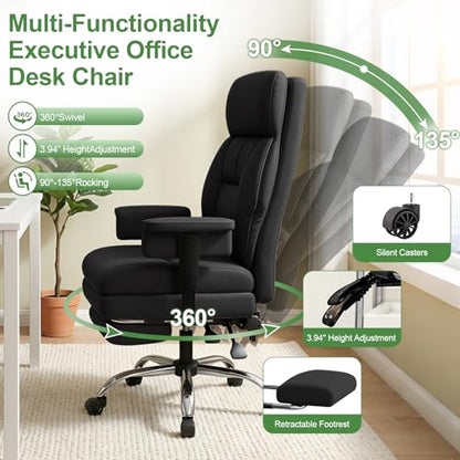 Office Chair Comfortable Executive Desk Chair with Foot Rest, Adjustable Height Home Computer Chair High Back Gaming Chair Leather Swivel Rolling Work Chairs, Black - color: Black